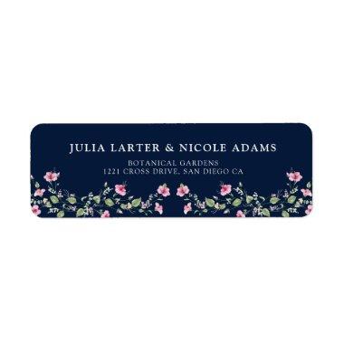 Dusty Navy Blue Pink Hibiscus Bloom Wedding Shower Label
