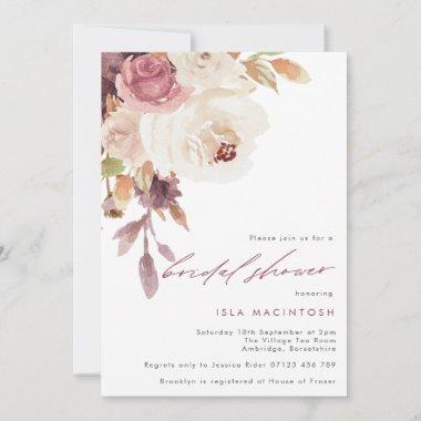 Dusty Pink & Aubergine Floral Bridal Shower Invita Invitations