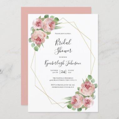 Dusty Pink Boho Floral Geometric Bridal Shower Invitations