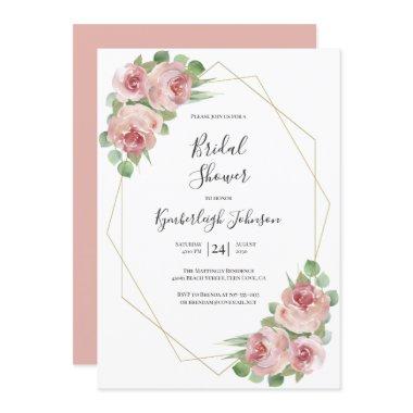 Dusty Pink Boho Floral Geometric Bridal Shower Invitations