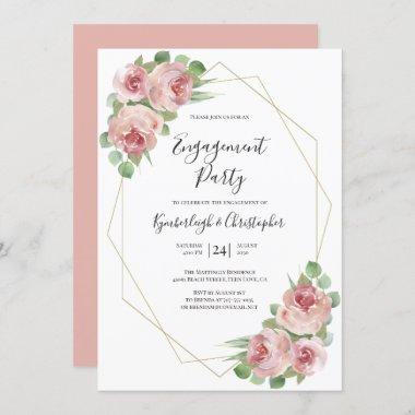 Dusty Pink Boho Floral Geometric Engagement Party Invitations