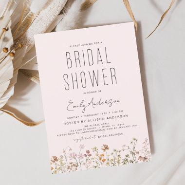 Dusty Pink Boho Wildflower Bridal Shower Invitations