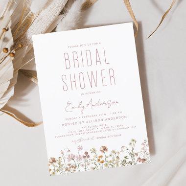 Dusty Pink Boho Wildflower Bridal Shower Invitations