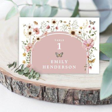 Dusty Pink Boho Wildflower Butterfly Table Number