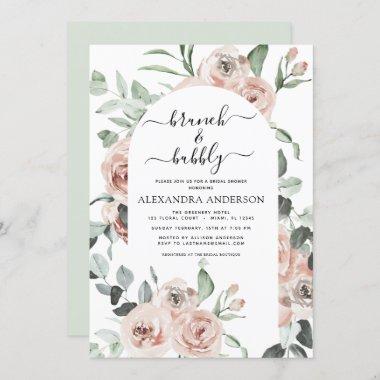 Dusty Pink Brunch & Bubbly Bridal Shower Greenery Invitations