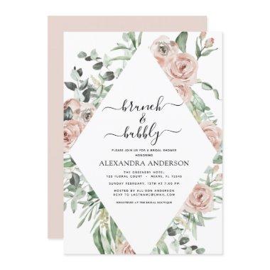 Dusty Pink Brunch & Bubbly Bridal Shower Greenery Invitations