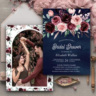 Dusty Pink Burgundy Floral Navy Blue
