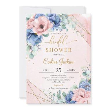 Dusty pink dusty blue green eucalyptus gold frame