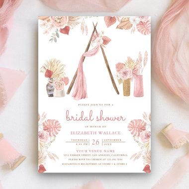 Dusty Pink Floral Boho Beach Arbor Bridal Shower Invitations
