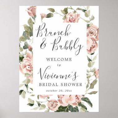 Dusty Pink Floral Bridal Bubbly Welcome Sign