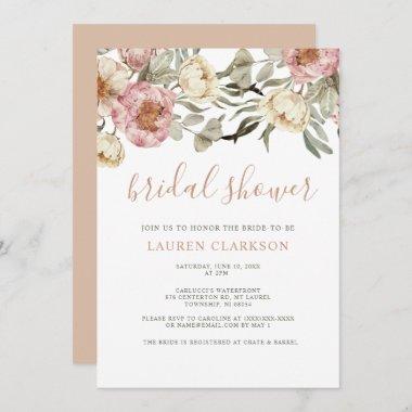 Dusty Pink Floral Bridal Shower Invitations