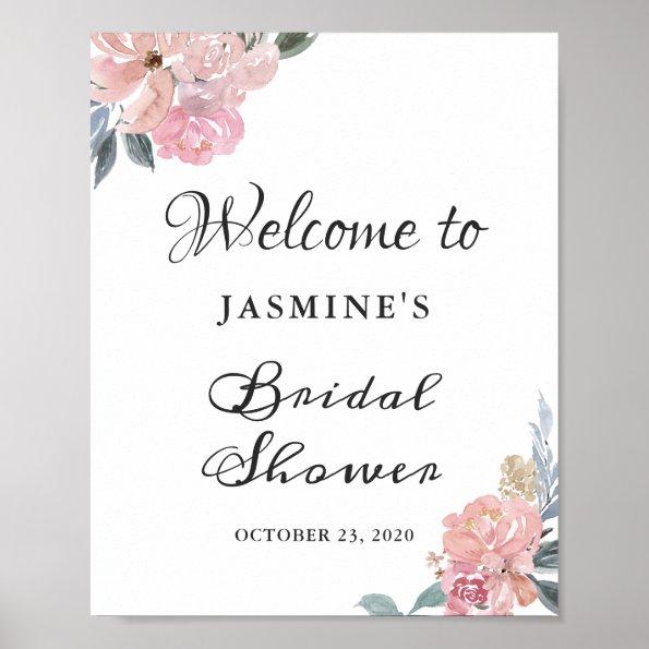 Dusty Pink Floral Bridal Shower Welcome Sign