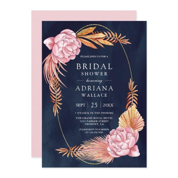 Dusty Pink Floral Dried Palm Navy