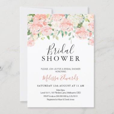 Dusty Pink Floral Drop Bridal Shower Invitations