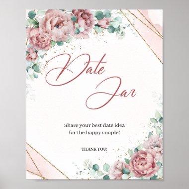 Dusty pink floral eucalyptus gold Date jar game Poster