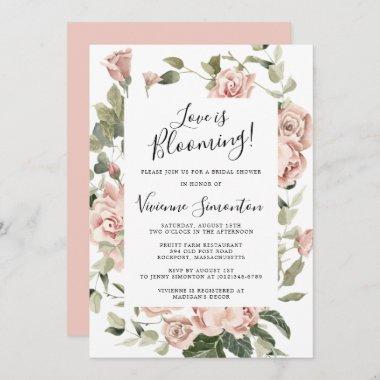 Dusty Pink Floral Love is Blooming Bridal Shower Invitations
