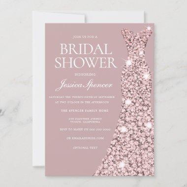 Dusty Pink Mauve Rose Gold Dress Bridal Shower Invitations