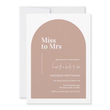 Dusty Pink Minimal Arch Miss Mrs Bridal Shower Invitations