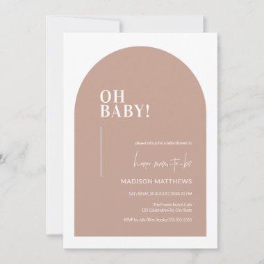 Dusty Pink Minimal Arch Oh Baby Shower Invitations