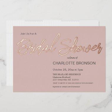 Dusty Pink Minimalist Script  Rose Foil