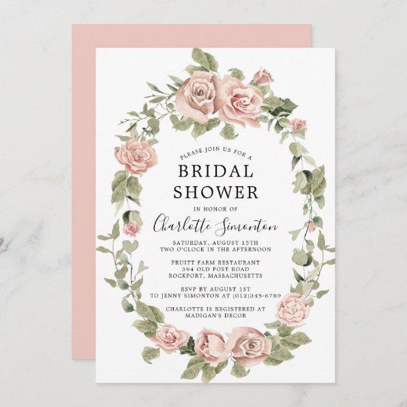 Dusty Pink Rose Floral Bridal Shower Invitations