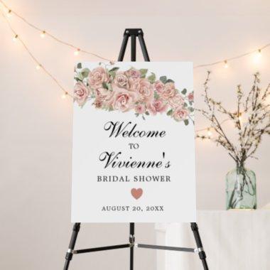 Dusty Pink Rose Floral Bridal Shower Welcome Sign