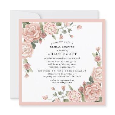 Dusty Pink Rose Floral Square Bridal Shower Invitations