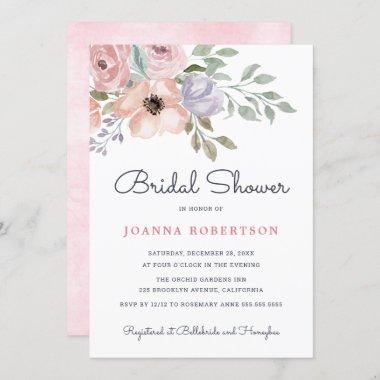 Dusty Pink Roses Midsummer Floral Bridal Shower Invitations