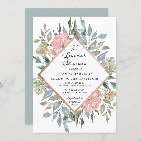 Dusty Pink Rustic Floral Pastel Chic Bridal Shower Invitations