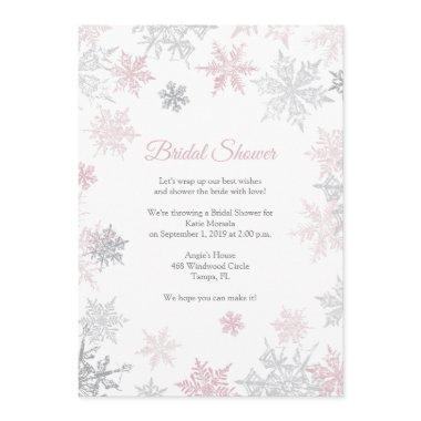 Dusty Pink & Silver Snowflake Winter Bridal Shower Invitations