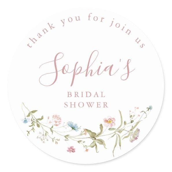 Dusty Pink Wildflower Rustic Boho Bridal Shower Classic Round Sticker