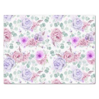 Dusty Purple and Pink Flowers Botanical Pattern Tissue Paper
