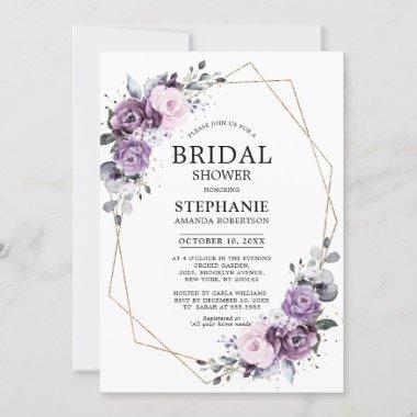 Dusty Purple Blooms Geometric Bridal Shower Invita Invitations