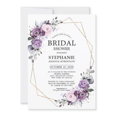 Dusty Purple Blooms Geometric Bridal Shower Invita Invitations