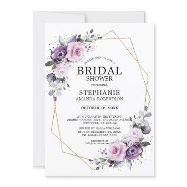 Dusty Purple Blooms Geometric Bridal Shower Invitations