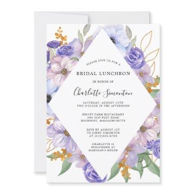 Dusty Purple Blue Floral Bridal Luncheon Invitations