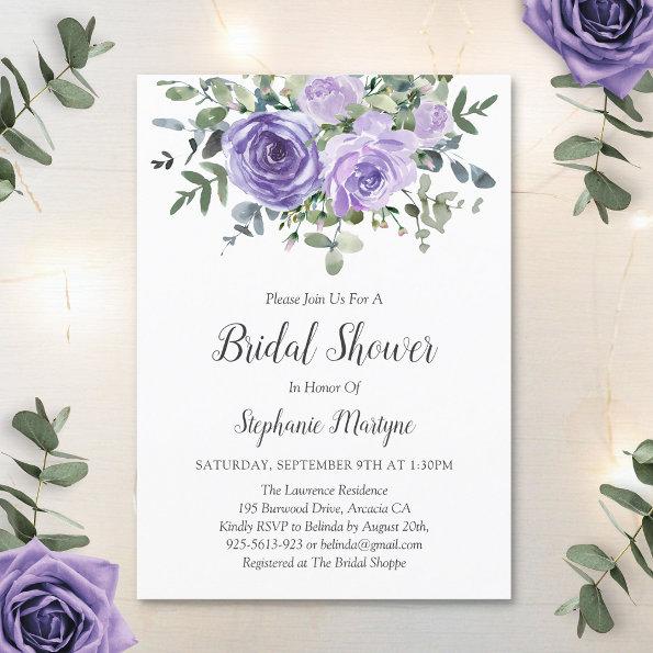 Dusty Purple Eucalyptus Botanical Bridal Shower Invitations