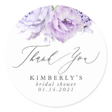 Dusty Purple Floral Botanical Thank You Classic Round Sticker