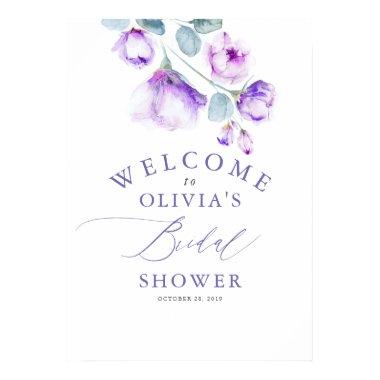 Dusty Purple Floral Elegant Bridal Shower Welcome Poster