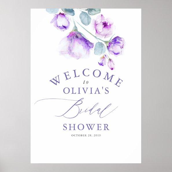 Dusty Purple Floral Elegant Bridal Shower Welcome Poster