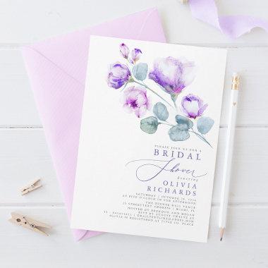 Dusty Purple Floral Elegant Minimal Bridal Shower Invitations