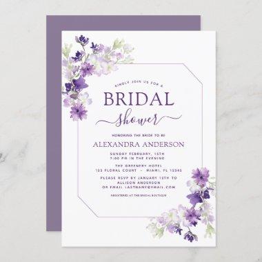 Dusty Purple Floral Greenery Bridal Shower Invitations