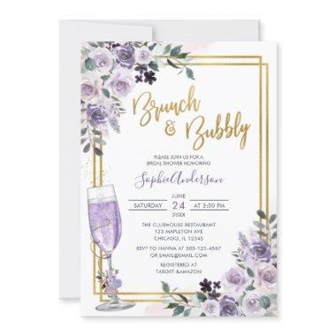 Dusty Purple Floral Lilac Flower Brunch And Bubbly Invitations