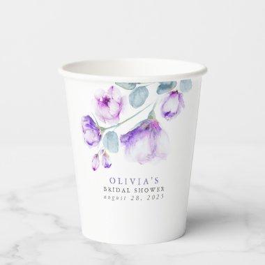 Dusty Purple Flowers Elegant Party Shower Paper Cups
