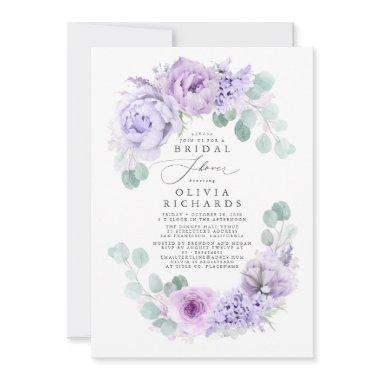 Dusty Purple Flowers Elegant Soft Bridal Shower Invitations