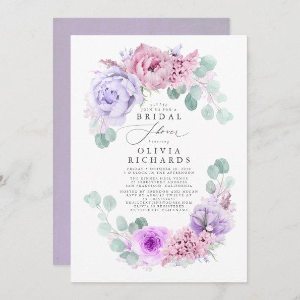 Dusty Purple Flowers Elegant Soft Bridal Shower Invitations