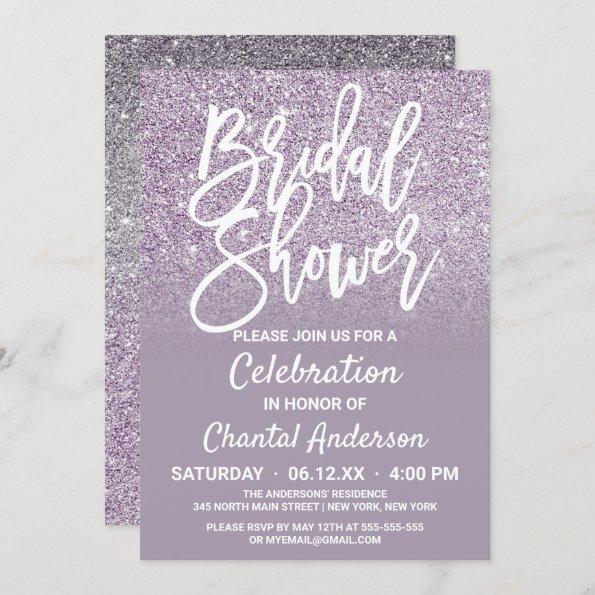 Dusty Purple Gray Faux Glitter Ombre Bridal Shower Invitations