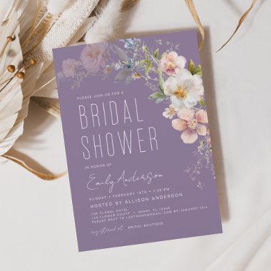 Dusty Purple Wildflower Bridal Shower Invitations