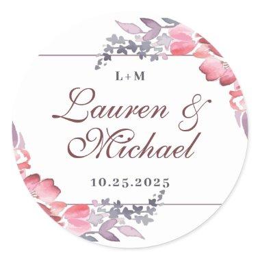 Dusty Red Watercolor Spring Flower Floral Wedding Classic Round Sticker