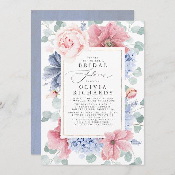 Dusty Rose and Dusty Blue Floral Bridal Shower Invitations
